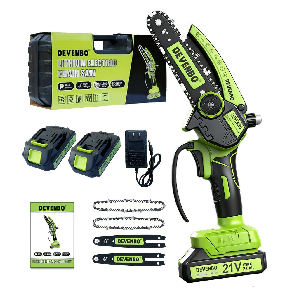 Cordless Mini Chainsaw 6 Inch ¨C Handheld Lightweight Portable Electric Chainsaw with Safety Equipment, for Yard Gardening, Tree Pruning, Home Woodworking & Outdoor Survival, Thoughtful Gift for Men (1 or 2 Batteries)