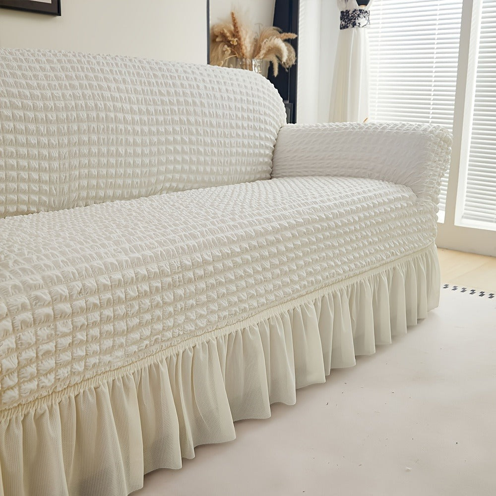 Seersucker Sofa Slipcover Elastic Band Closure Pet-Friendly All-Purpose Sofa Cover for Living Room Home Decor Protection ¡ª Single 2 4 Seater Multiple Colors