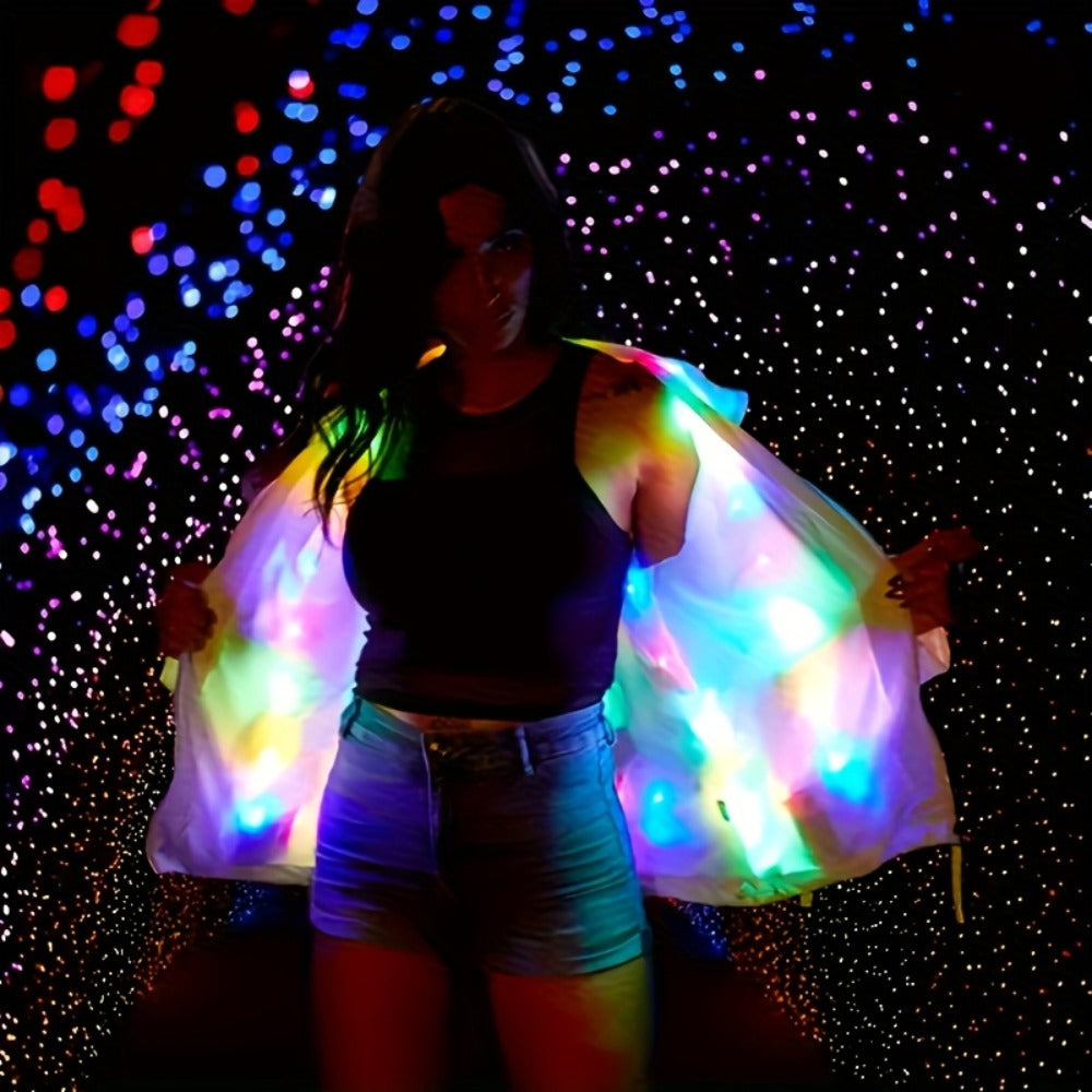 LED Light Up Party Jacket for Adults ¨C Glowing Rave Costume Unisex Luminous Coat for Halloween, Christmas, Dance Parties & Festivals, Battery Powered, Washable Polyester, Sizes S-XXL