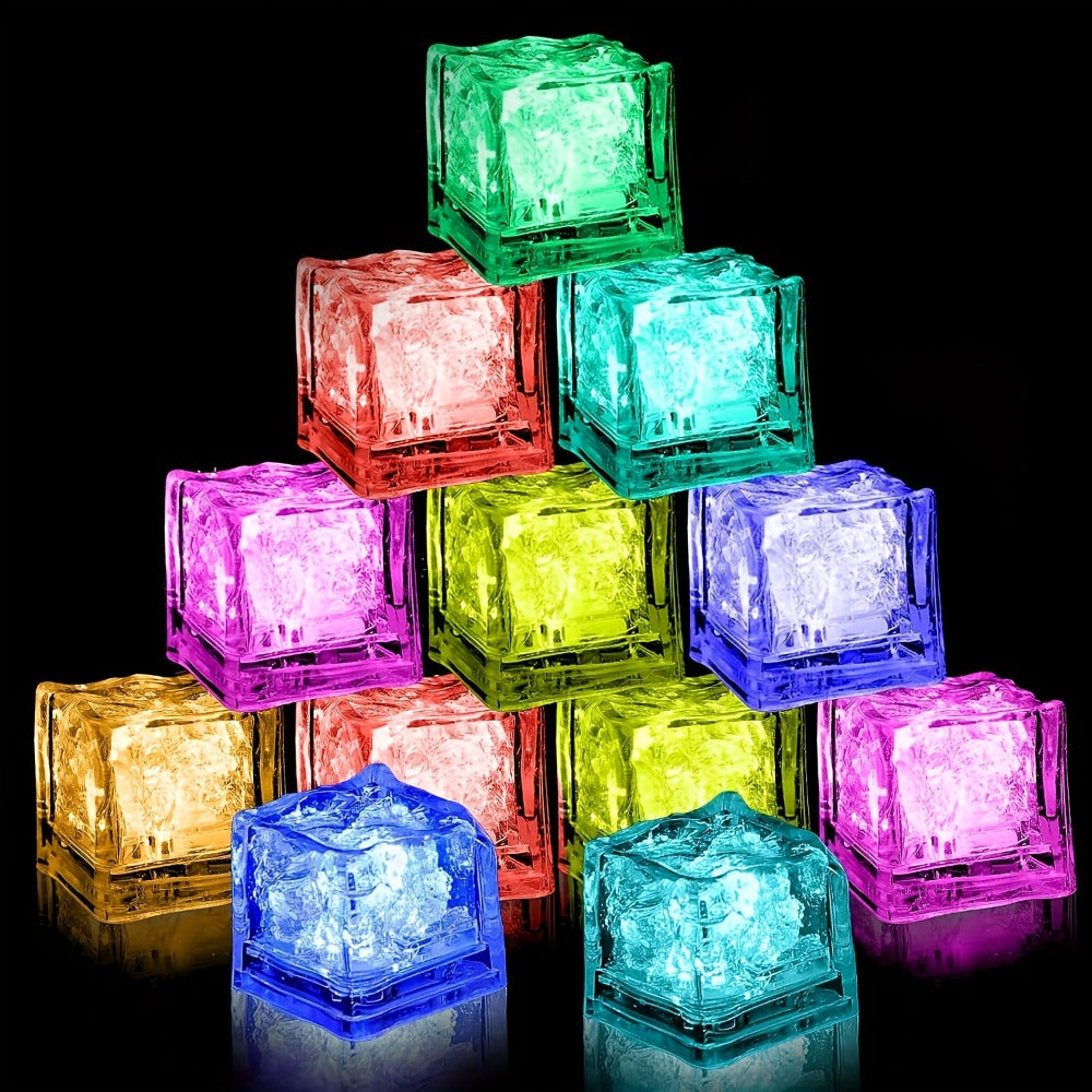 LED Ice Cube Lights Reusable Mixed Color, Flashing Sensory Light-Up Ice Cubes for Bar, Party & Wedding Decoration ¡ª Bulk Set of 24 or 48 | Eco-Friendly Promotional Event Lights