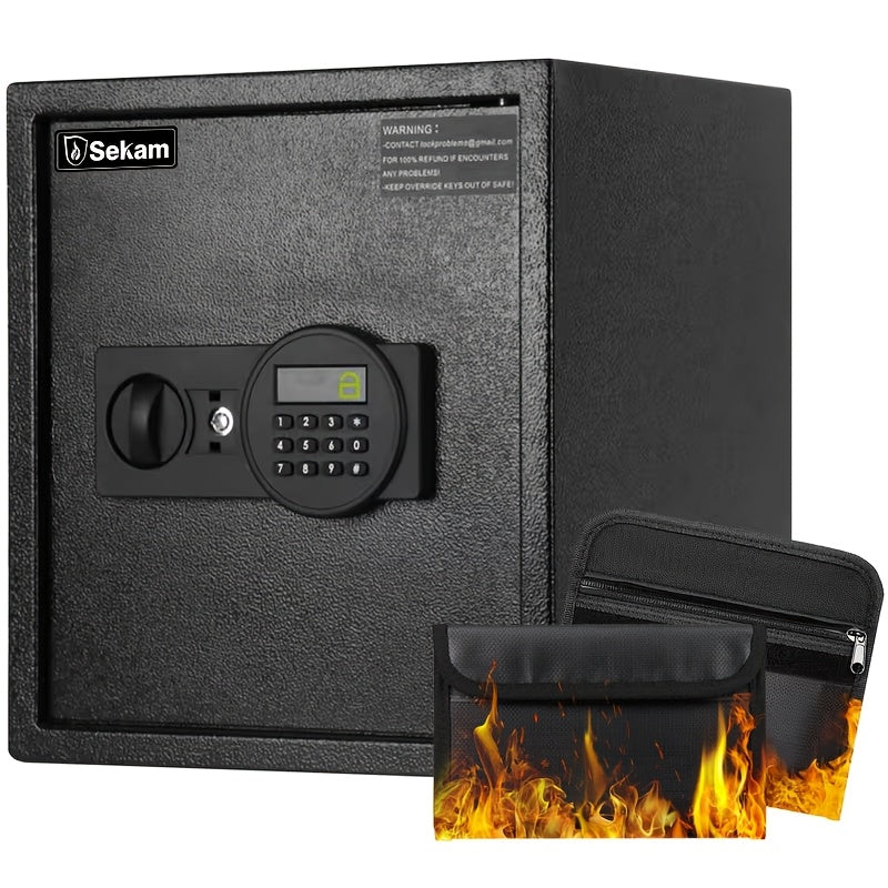 Fireproof Home Safe Box with Digital Keypad and Key Lock Heavy Duty Steel Security Safe for Money Documents Valuables Jewelry Passports 0.23 0.8 1.5 2.2 Cubic Feet Multiple Colors with Cash Bag