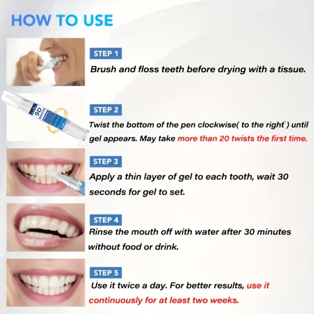 Teeth Whitening Pen 2pcs 9D Powerful Whitening Neutralize Yellow Stains Brighten Teeth Gum Care No Rinse Easy Application for Home Travel Oral Care