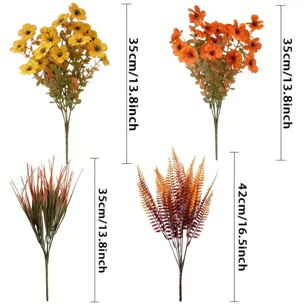 Artificial Autumn Flowers Set of 8 UV Resistant Fake Fall Floral Stems Mix Colors Indoor Outdoor Home Decor Vase Arrangement Fireplace Porch Garden Living Room