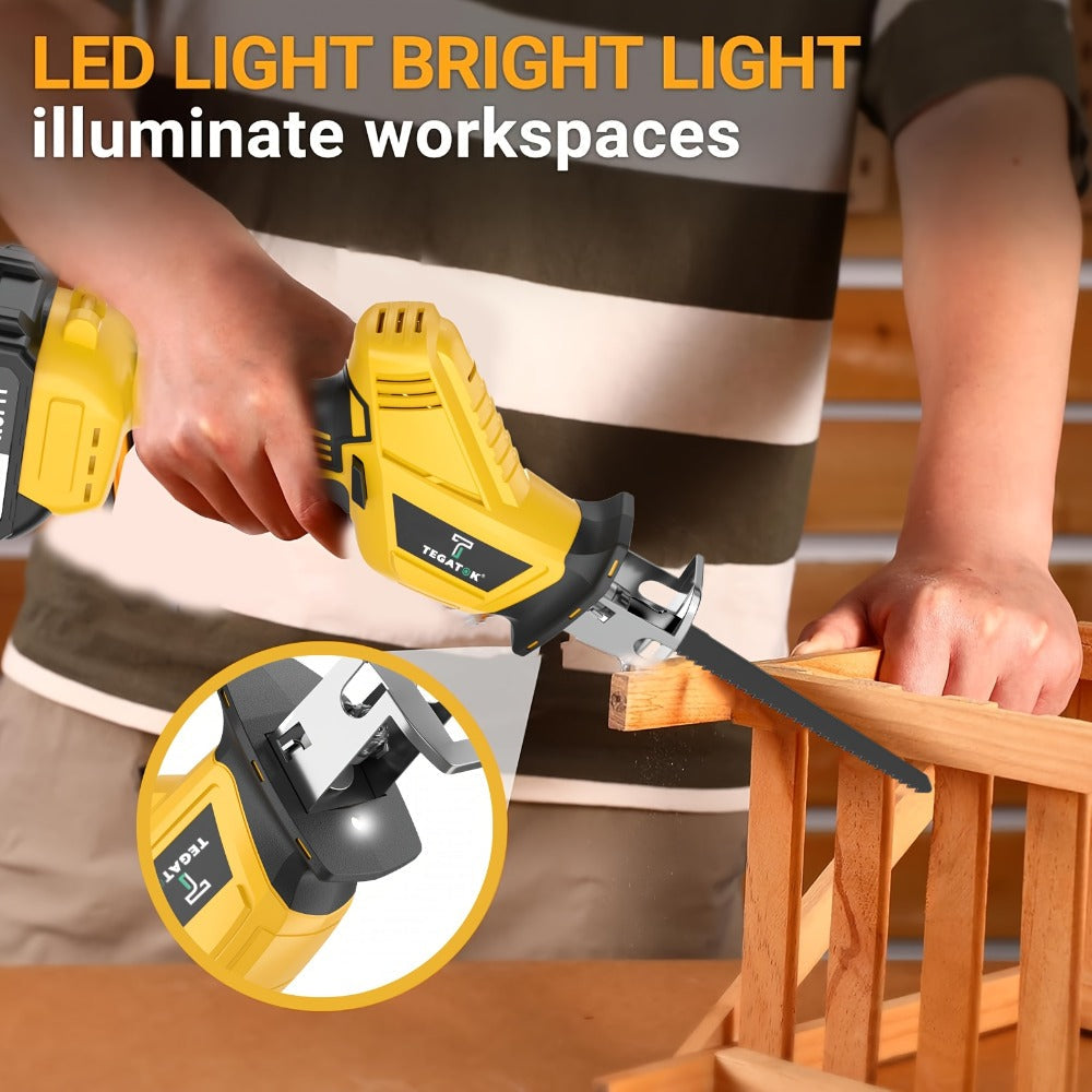 Electric Reciprocating Saw Cordless with LED Light & Safety Lock ¨C Multi-Purpose Cutting Tool with Replaceable Blades, 1 or 2 Battery Options, Carrying Case Included
