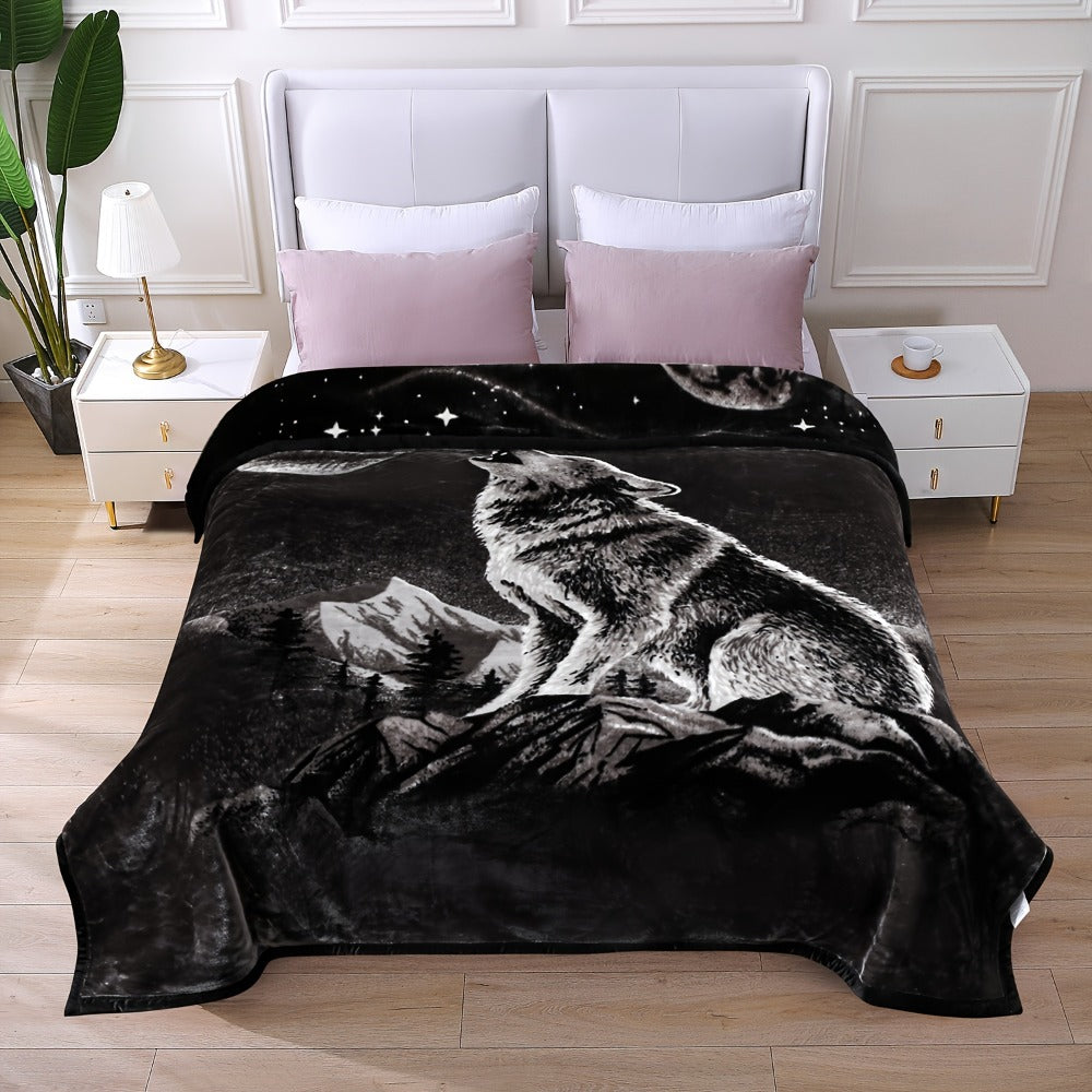 Reversible Plush Blanket 2-Ply 520GSM Milk Velvet - Soft Warm Queen King Size Blanket with Vibrant Animal & Floral Designs, All-Season Bed Couch Throw