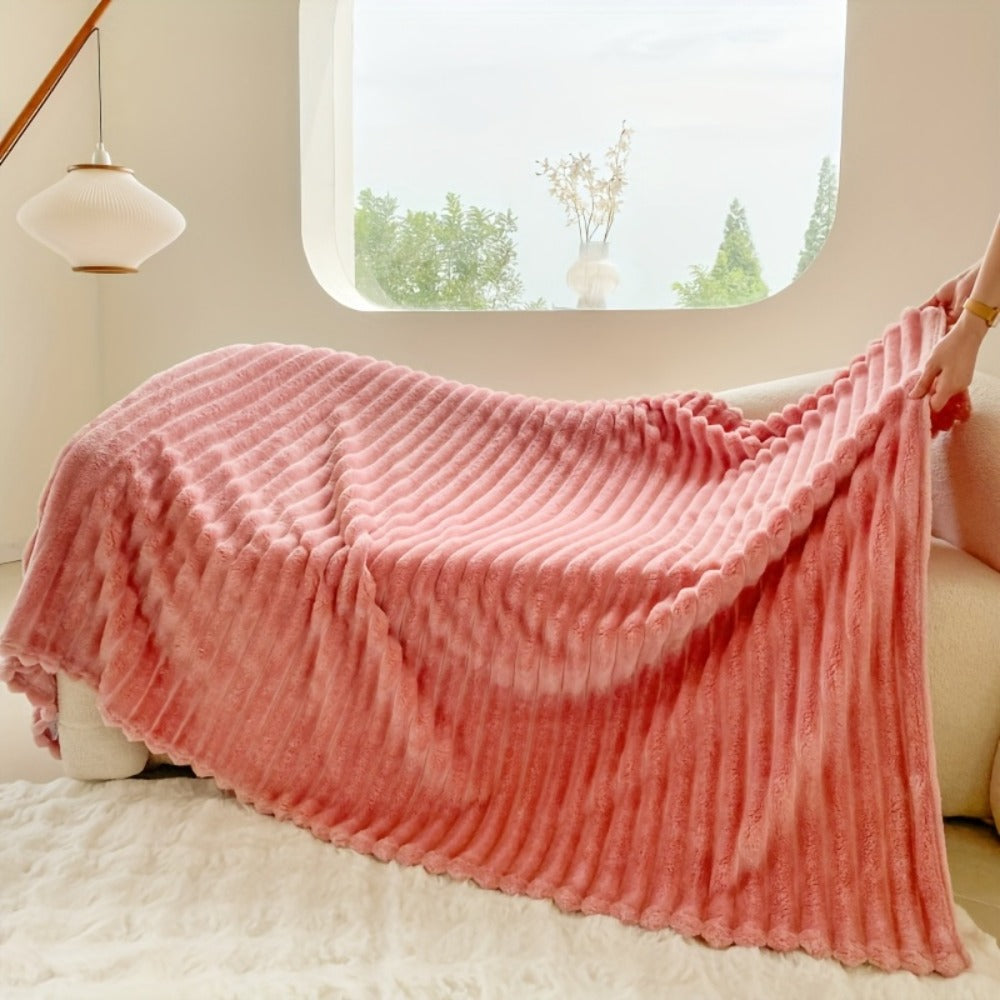 Reversible Faux Rabbit Hair Blanket ¨C Thickened Soft Thermal Throw for Bed, Nap, Office & Camping, All Season, 4 Colors, 5 Sizes