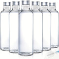 Borosilicate Glass Water Bottle Set of 6 with Lid Sleeve and Cleaning Brush ¨C 18oz Reusable Juice Bottles | Non-Slip Sports Drinking Vessels for Home Office Gym Travel