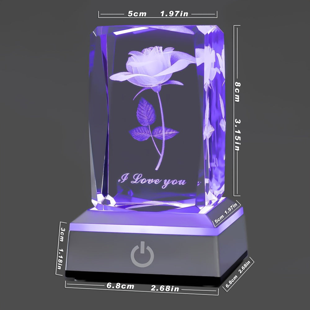 Rose Crystal LED Night Light ¨C Colorful Floral LED Sign Lamp, Romantic Desk Light for Bedroom Vanity, Unique Gift for Girlfriend Wife Mom on Women's Day Anniversary Birthday (4 Styles)
