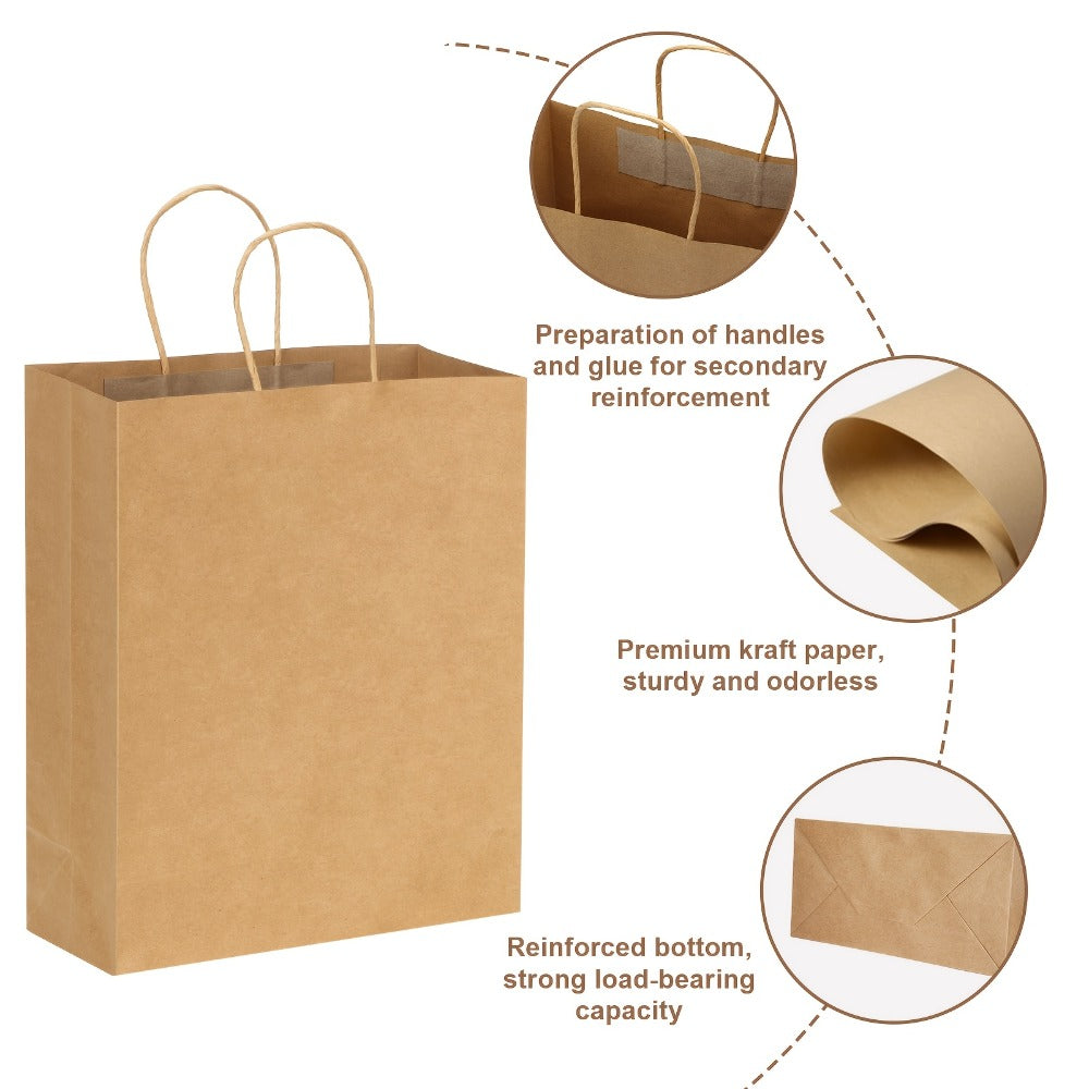 Brown Kraft Paper Gift Bags with Handles 100 Pack, 10x5x13 Inch Large Shopping Bags Bulk, Kraft Paper Bags for Birthday Party Wedding Retail Boutique Gift Wrapping