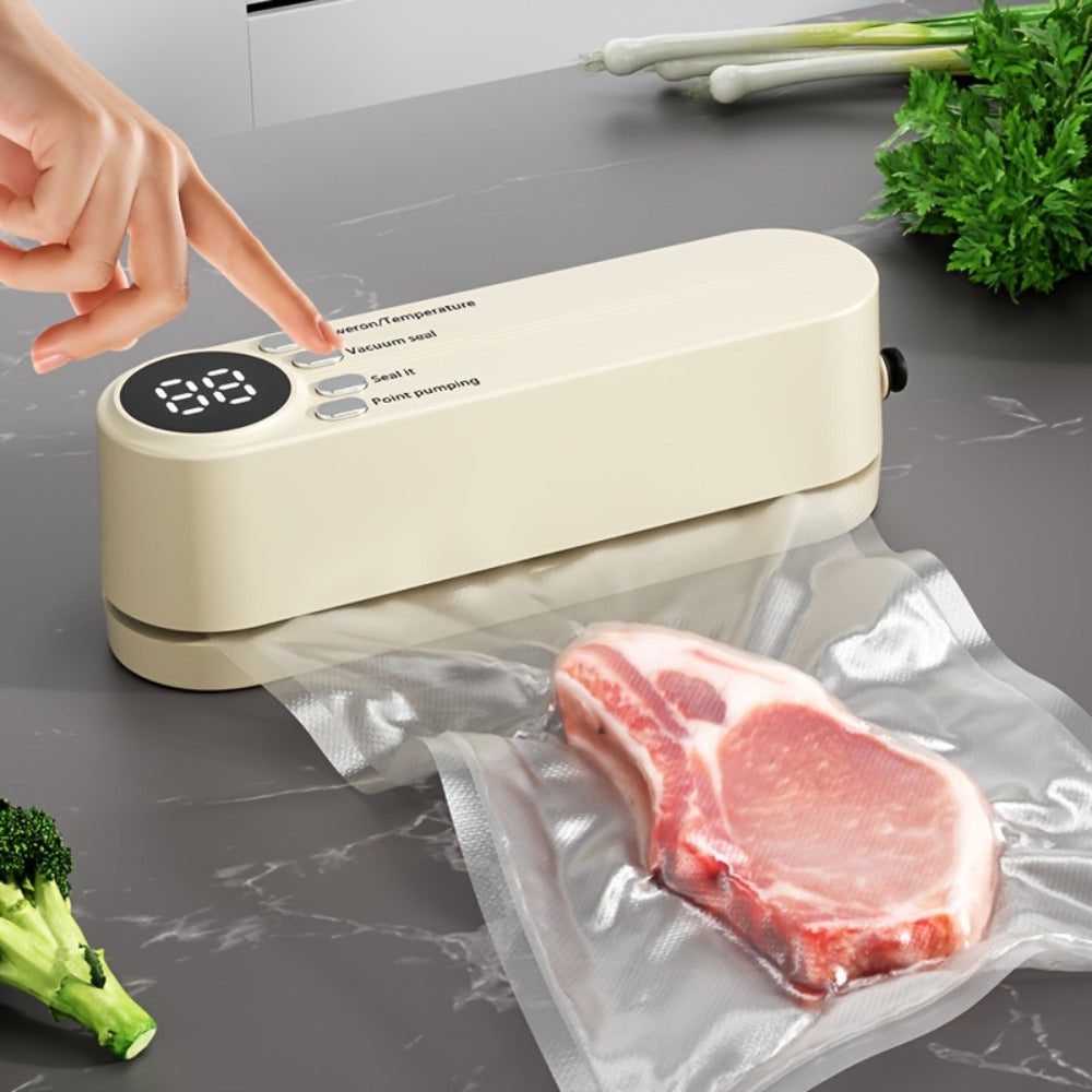 Vacuum Food Sealer Machine USB Rechargeable ¨C Portable One-Touch Automatic Food Vacuum Sealer with Inflation Mode & Digital Display for Kitchen Freshness, Camping, Office & Home Use