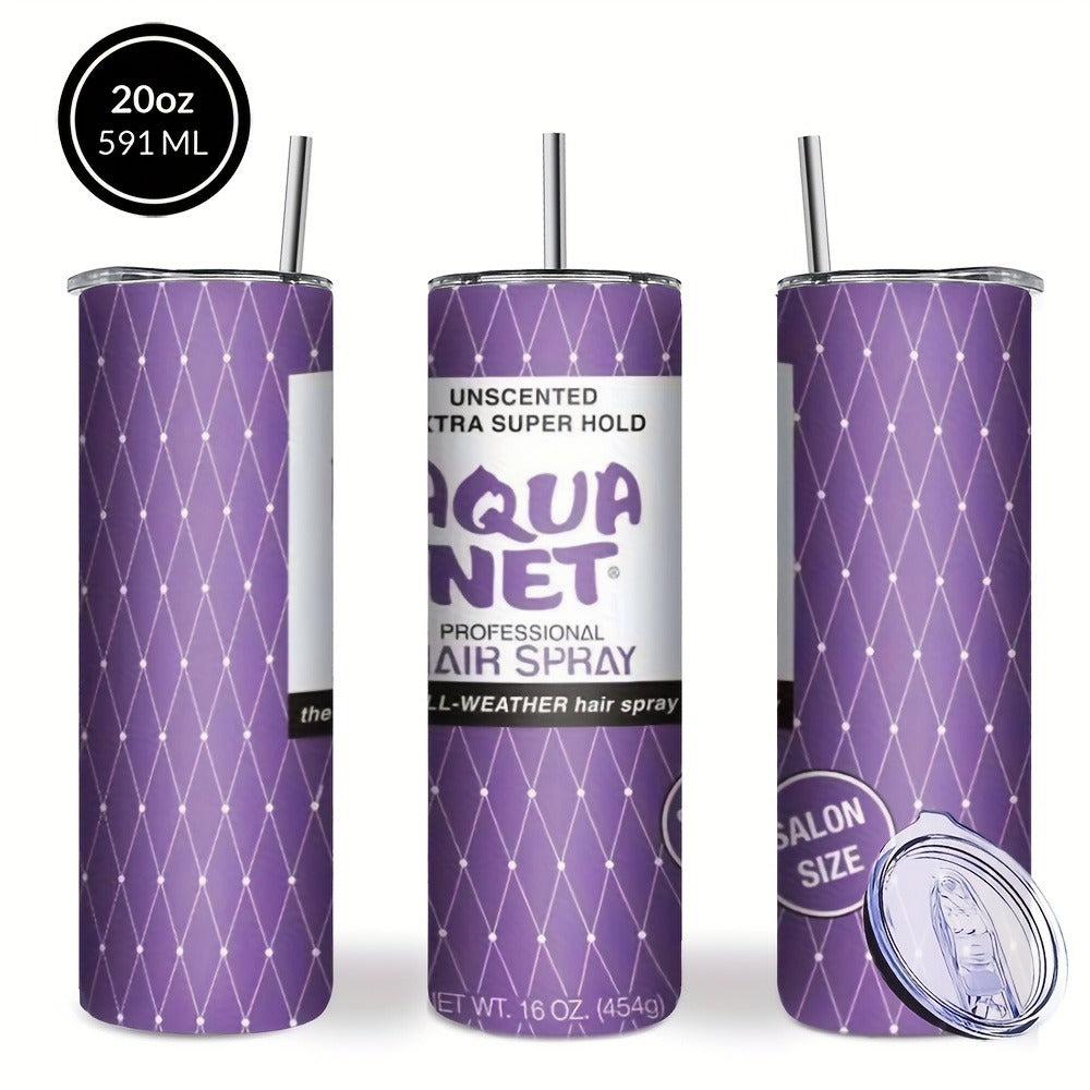 80s Retro Insulated Tumbler 20oz Stainless Steel - Vintage Nostalgia Travel Mug with Lid & Straw Purple Blue Graphic Gift for 80s Lovers Cosmetologists Mom Christmas