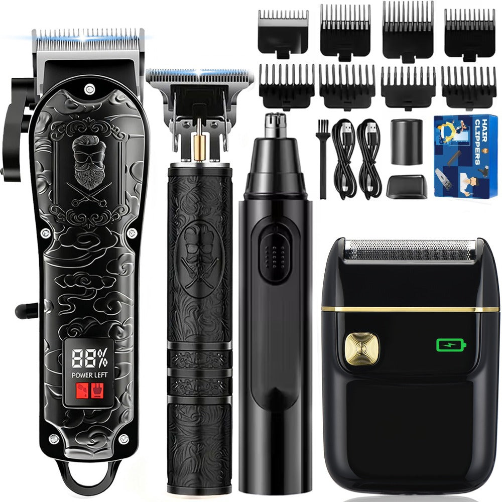 Electric Grooming Kit Foil Shaver Beard Trimmer & Nose Ear Hair Trimmer Set with LCD Power Display - Rechargeable 2 to 4 Piece Sets for Home, Travel & Car, Perfect Gift for Men, Husband & Father