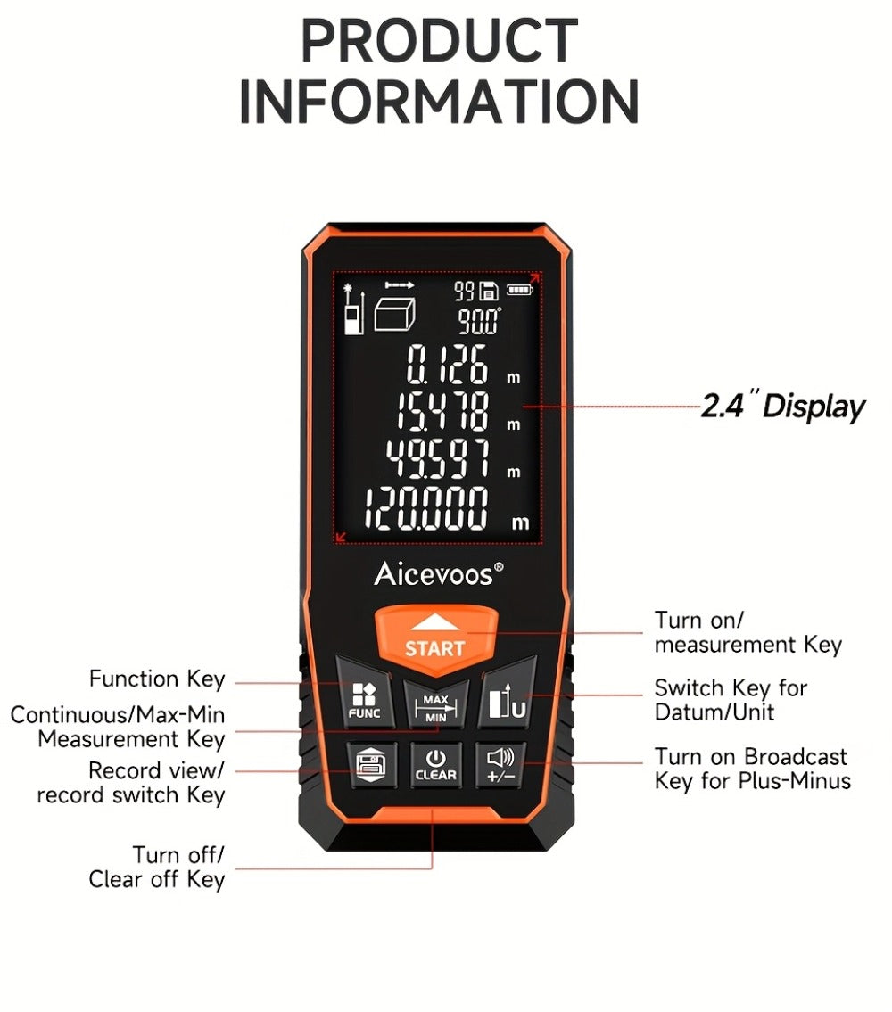 Digital Laser Rangefinder 50M 70M 100M 120M Laser Distance Meter Tape Measure Range Finder for Construction DIY Outdoor Contractor Gift