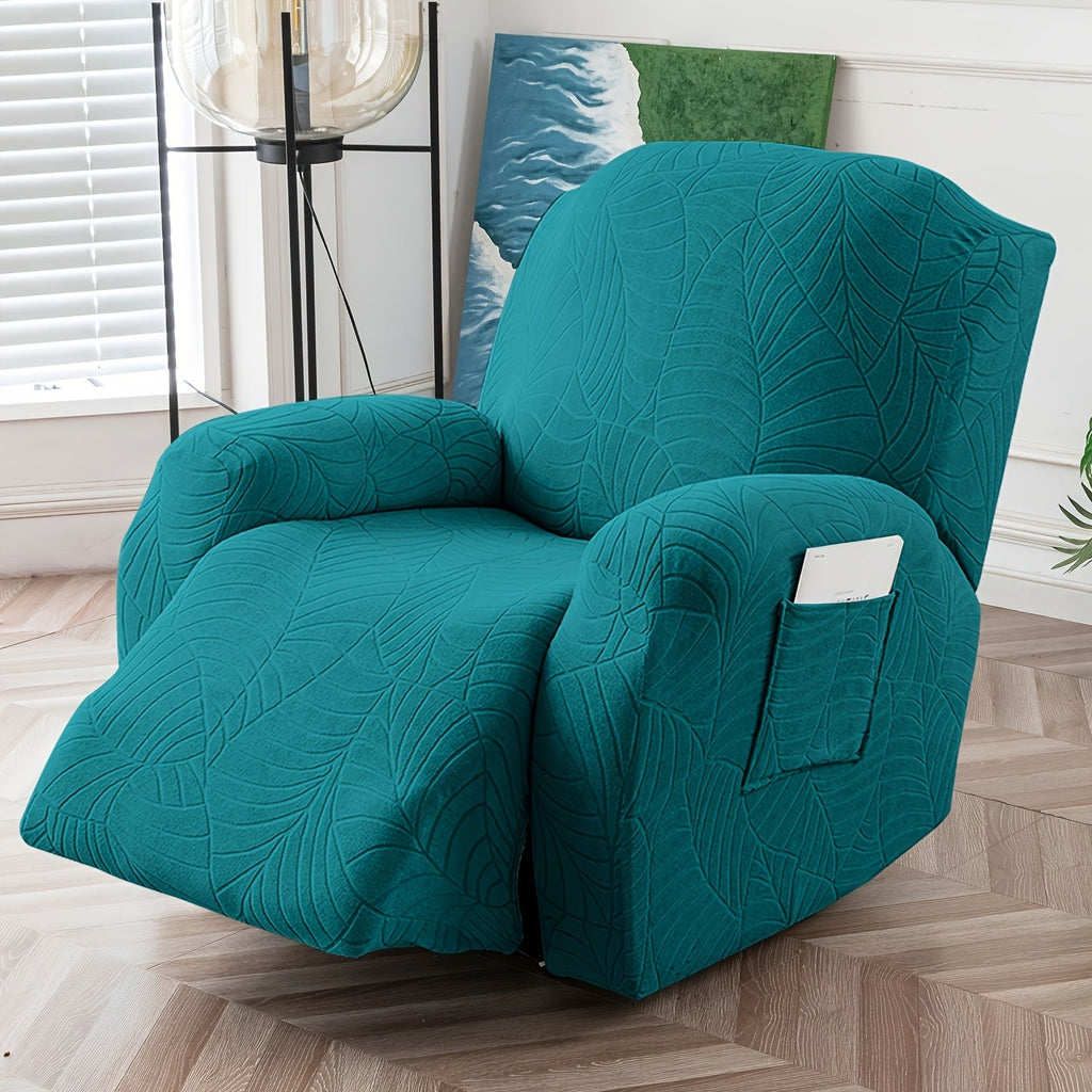 Jacquard Stretch Sofa Recliner Cover Big Leaves - High Stretch Soft Washable Slipcover for 1 2 3 Seat Loveseat with Console Furniture Protector Home Decor, 6 Colors