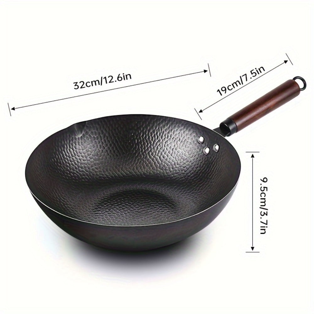 Carbon Steel Wok Pan 12.6 Inch with Lid & 10 Accessories ¨C Uncoated Chinese Stir Fry Wok, Flat Bottom for Electric Induction Gas Stoves, 11-Piece Cookware Set