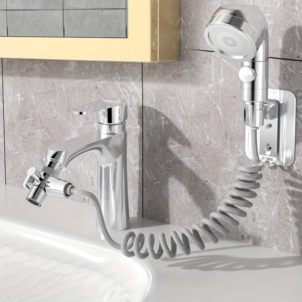 Faucet Extender Pull-Out Retractable Showerhead for Washbasin - Hot & Cold Compatible Hair Washing Sink Sprayer, Basin Extension Attachment for Bathroom Sink, 1-Speed & 3-Speed Options
