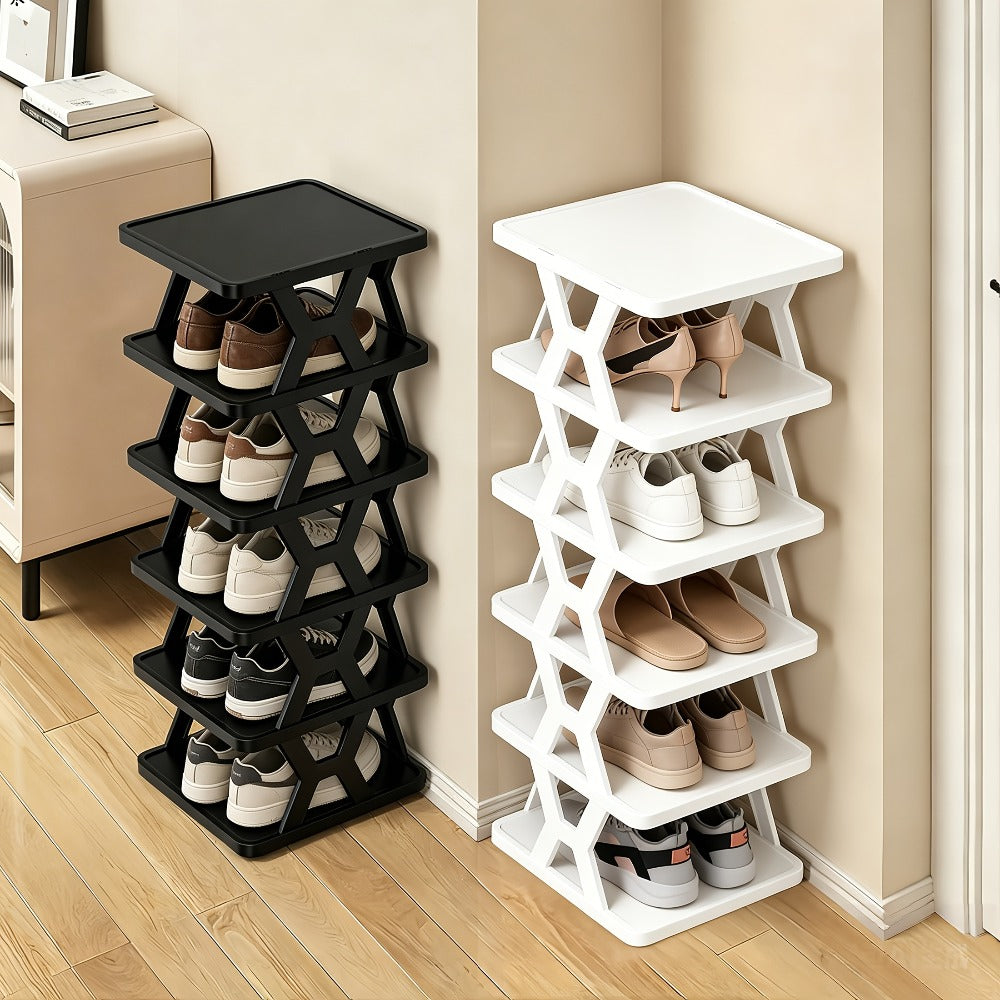 Shoe Rack Organizer 6 or 9 Tier - Space Saving Folding Shoe Rack for Hallway Doorway Bedroom Dorm, Narrow Entryway Shoe Storage, Black or White