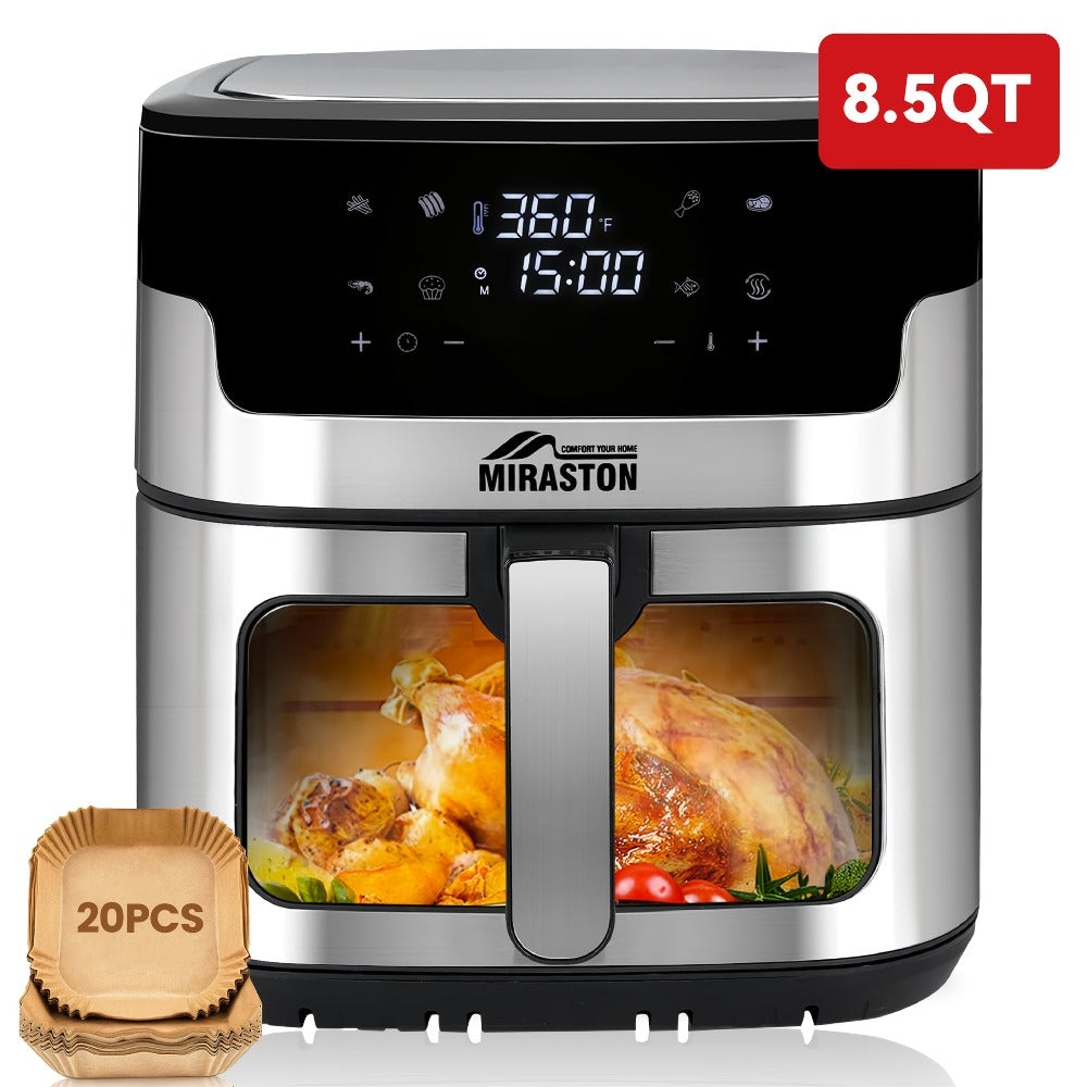 8.5QT Digital Air Fryer 8-in-1 with Touchscreen Display & 8 Presets, 1500W Air Fry, Bake, Roast & Broil, Stainless Steel Basket, Large Capacity Family Air Fryer, 120V, Black