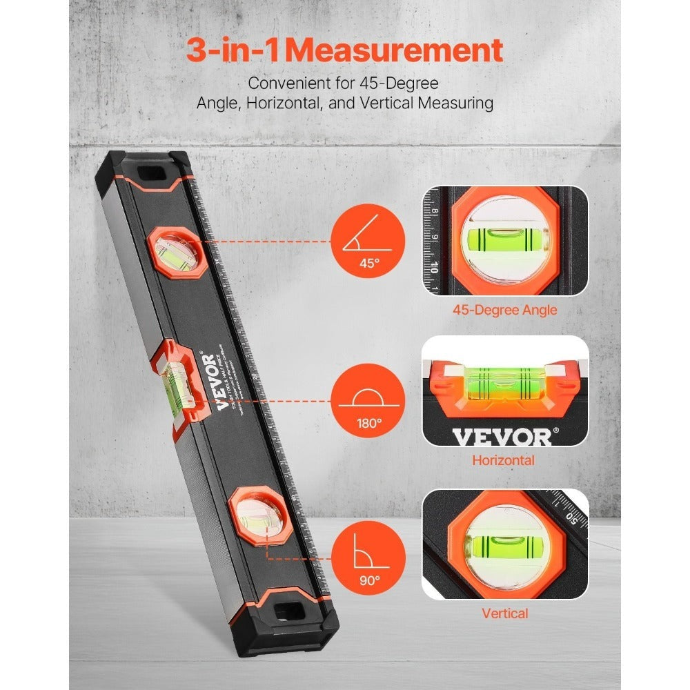 Magnetic Torpedo Level Set 6-Piece Full Magnetic All Sizes | 10 16 24 32 48 78 Inch Aluminum Spirit Level Kit Anti-Static Vials 3-in-1 | Heavy Duty Construction Framing Plumbing Carpenter DIY Tool