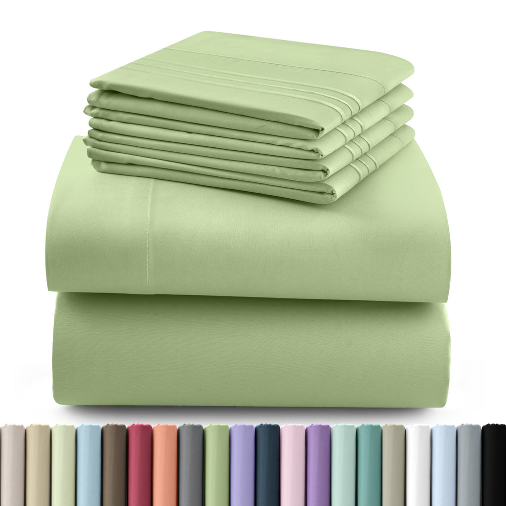 Fitted Sheet Set 6-Piece Brushed Polyester Deep Pocket Bed Sheets 20 Colors Hotel Luxury Soft Bedding with Embroidered Pillowcases