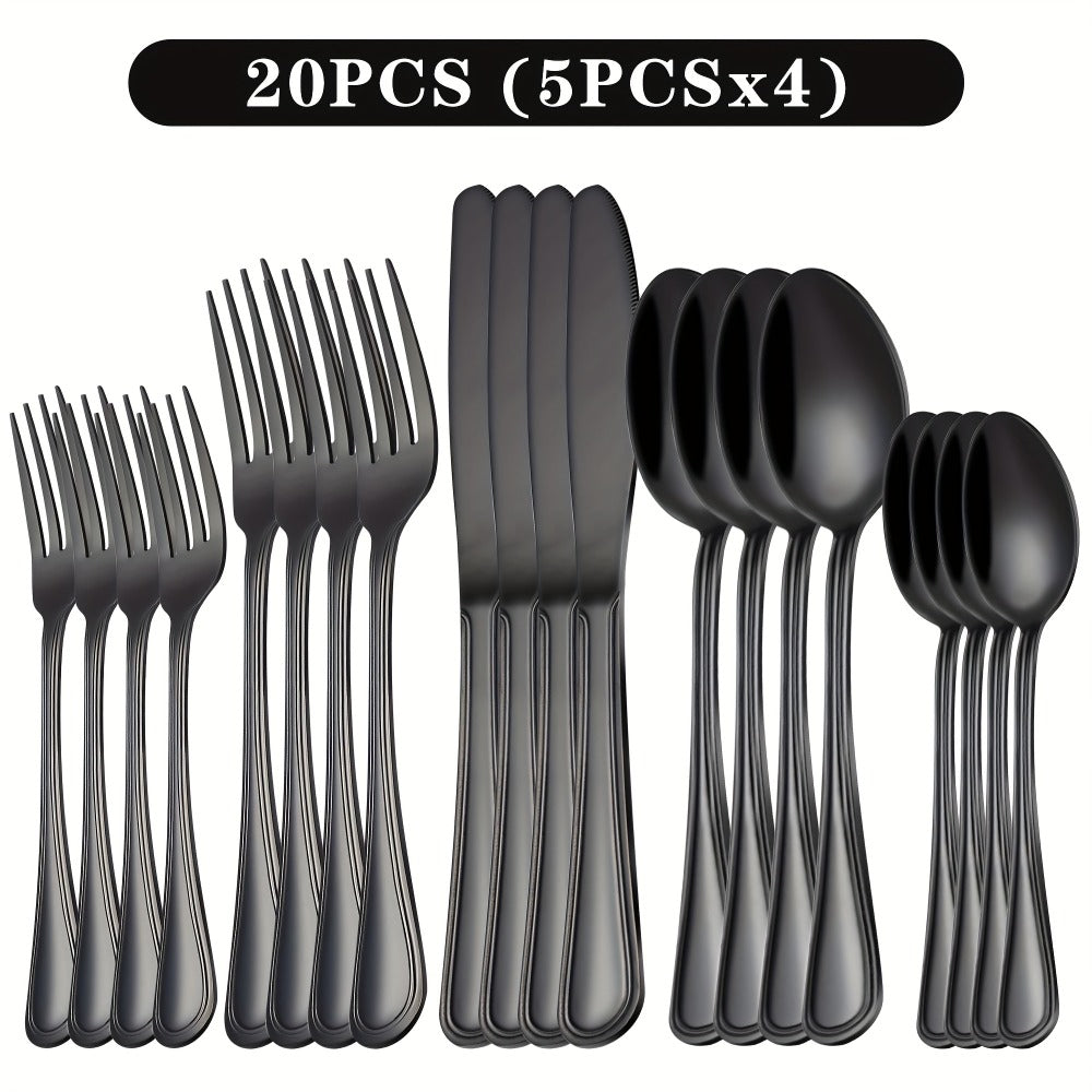 Stainless Steel Flatware Cutlery Set ¨C Mirror Polished, Dishwasher Safe, Silver & Black Options, Service for 4 / 8 / 12 ¨C Kitchen Utensil Set for Home, Restaurant & Wedding Gift
