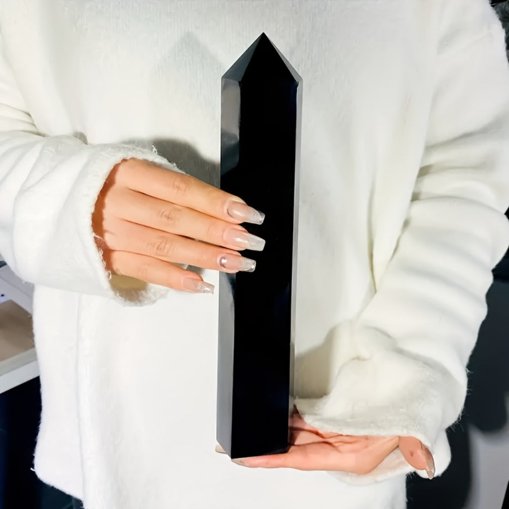 Black Obsidian Crystal Tower Natural Hexagonal Pillar Obelisk Generator for Home Decor Meditation Healing Crystal Feng Shui Office Holiday Gift 0.55-1.1LB