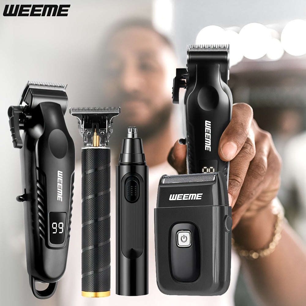 Men's Grooming Kit 4-Piece Set ¨C USB Rechargeable Hair Clipper, Nose Trimmer, Electric Shaver & T9 Detailer with 8 Guide Combs, Professional Cordless Beard Trimmer Set for Men