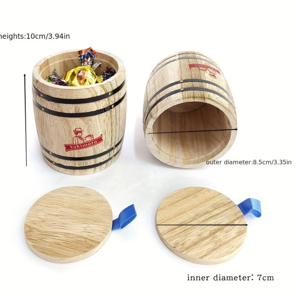 Wooden Barrel Storage Jar with Lid ¨C Rustic Mini Desktop Organizer for Coffee Beans, Sugar, Candy, Keys, Coins & Jewelry | Vintage Handcrafted Trinket Box | Retro Home Office Decor Gift