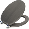 Slow Close Toilet Seat Round 19 Inch, Dark Grey Soft-Close Toilet Lid with Alloy Hinges, Easy Clean Quick-Release, Durable Heavy-Duty Bathroom Toilet Seat Replacement for Standard Round Toilets