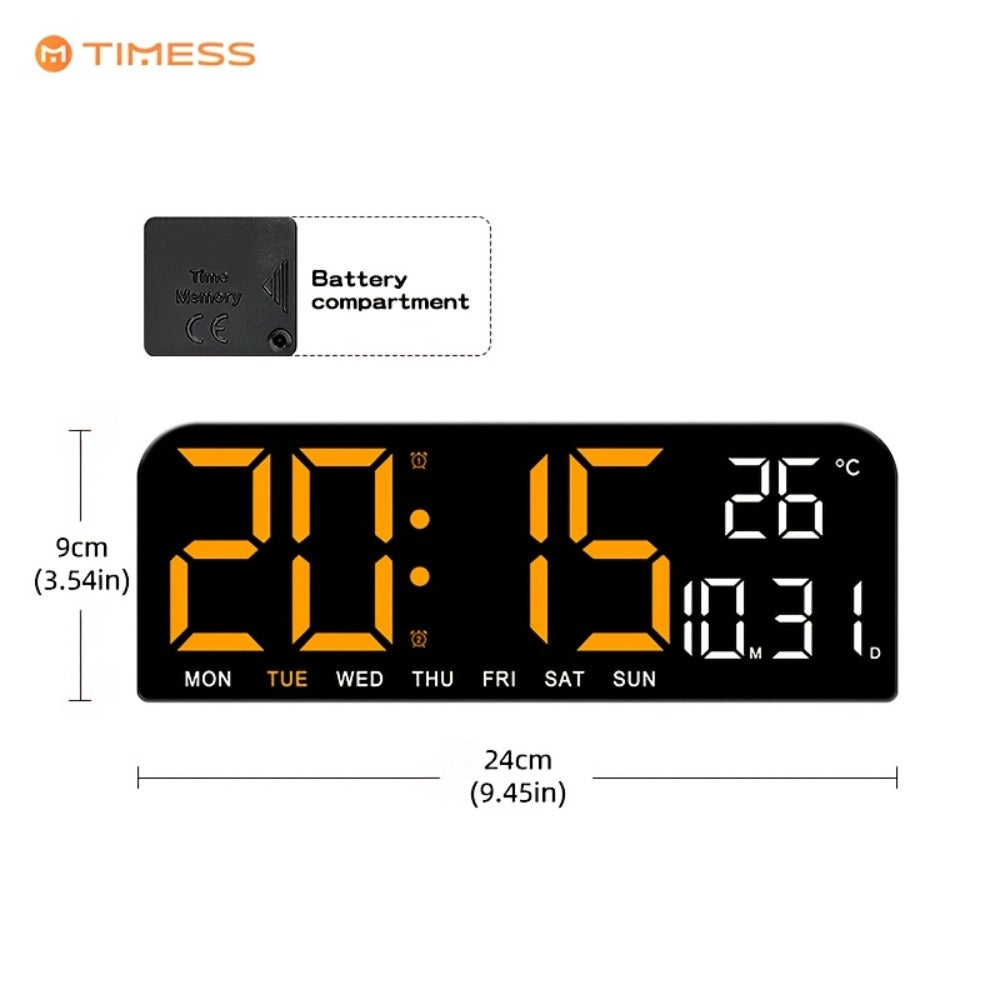 Large Digital LED Wall Clock Dual Alarm Clock with Temperature Date Display Brightness Adjustment 12/24H USB Powered for Living Room Bedroom Office Back to School Gift