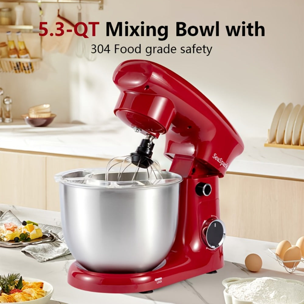 3-in-1 Stand Mixer 10-Speed Tilt-Head with Pulse - 5.5QT Stainless Steel Bowl Kitchen Mixer with Dough Hook, Flat Beater & Egg Whisk, Spatula Included, 5L Capacity, Red, Black, Silver