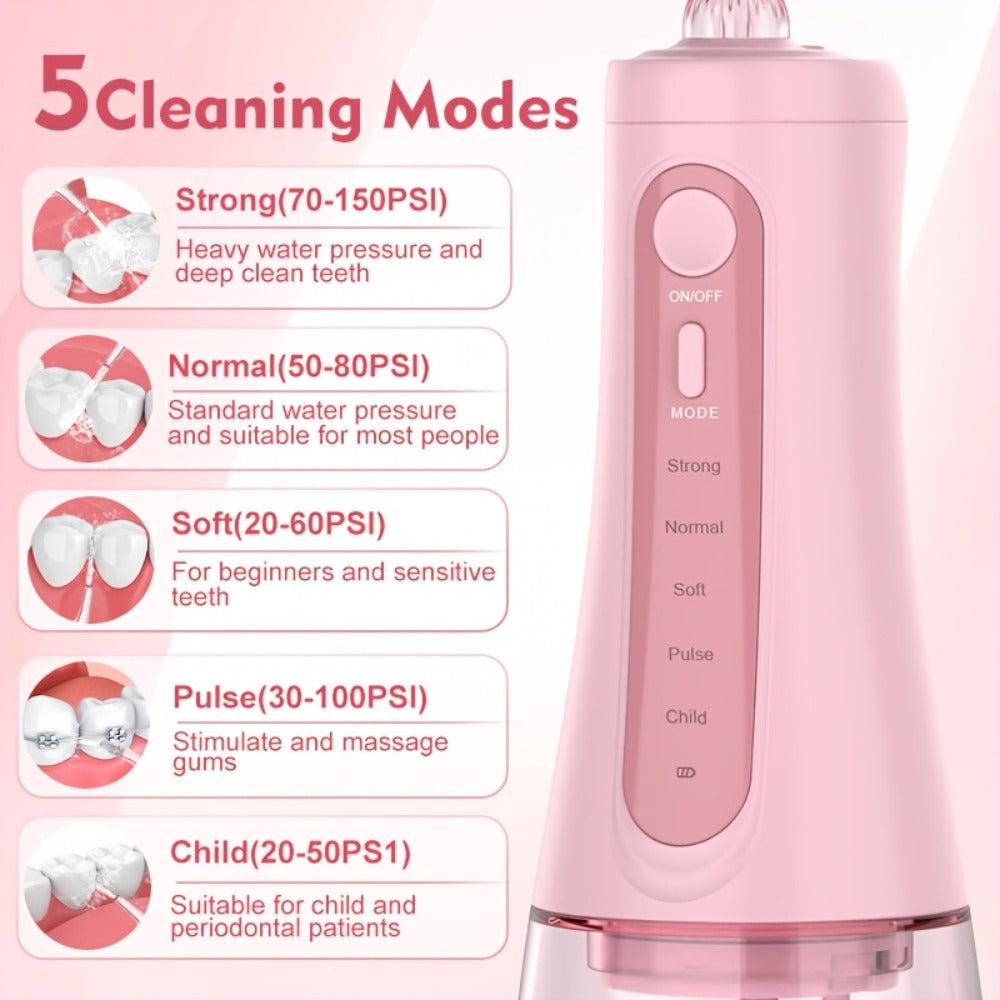 Cordless Water Flosser Dental Oral Irrigator - 5 Cleaning Modes, 5 Jet Tips, Rechargeable Wireless Teeth Cleaner for Deep Gum Care, Plaque Removal & Braces, Home & Travel Dental Gift
