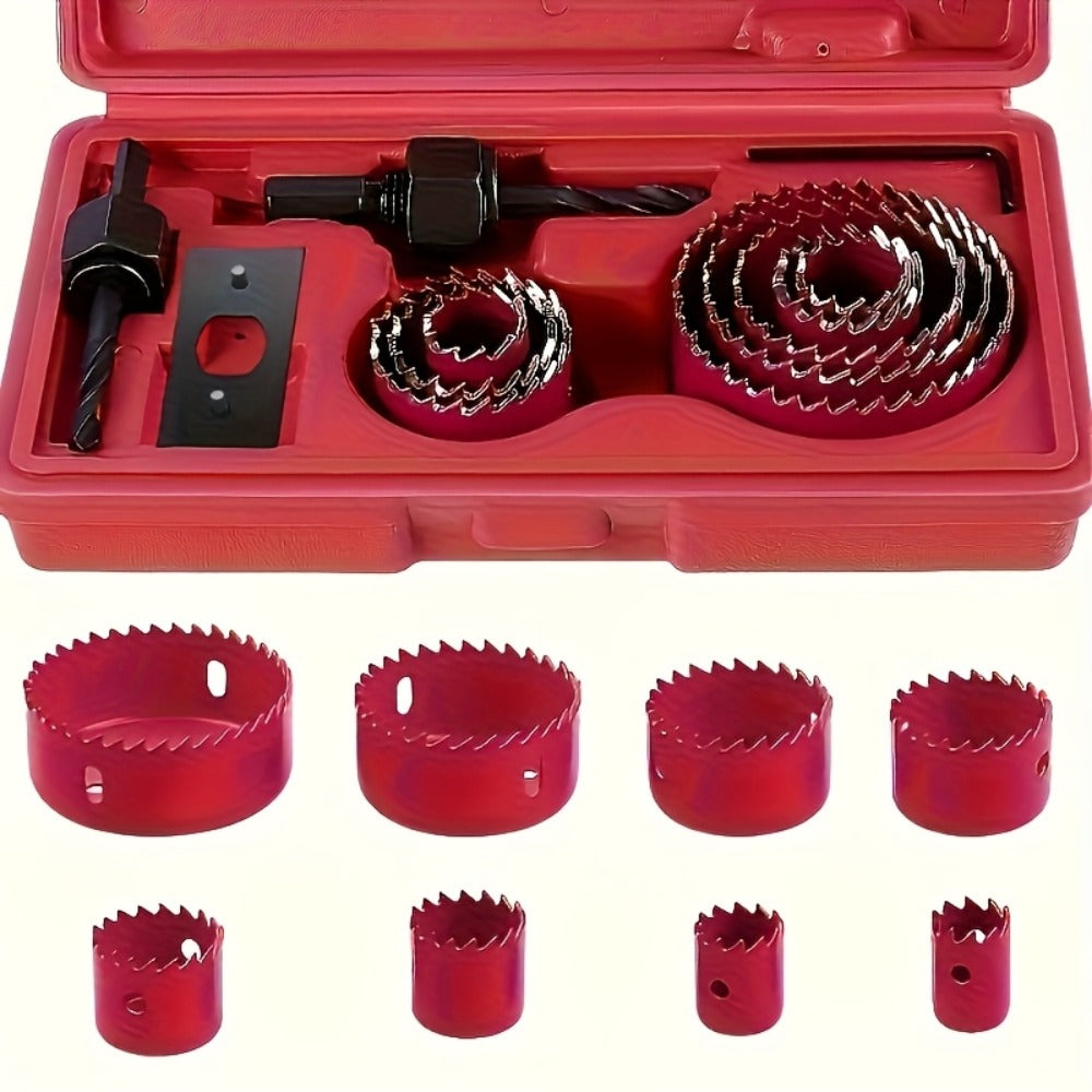 Hole Saw Set 8 Piece Kit 3/4 to 2-1/2 Inch 19mm-64mm Saw Blades with Mandrel and Allen Wrench for Drilling Softwood PVC Plastic Boards Drywall Woodworking Hole Cutter