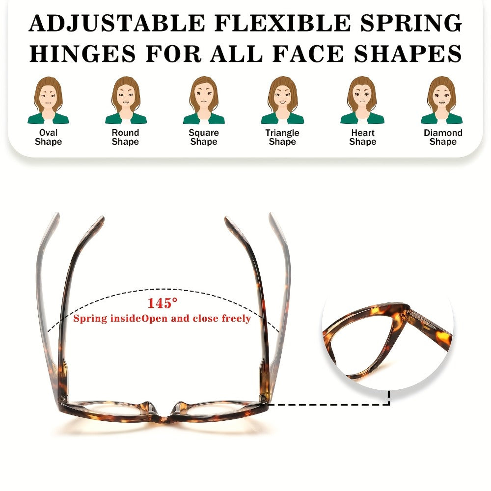 Cat Eye Reading Glasses 4 Pack Women Blue Light Blocking ¨C Leopard Print Gradient Stylish Frames, Spring Hinges, Computer Readers for All Face Shapes, Multiple Magnification Strengths