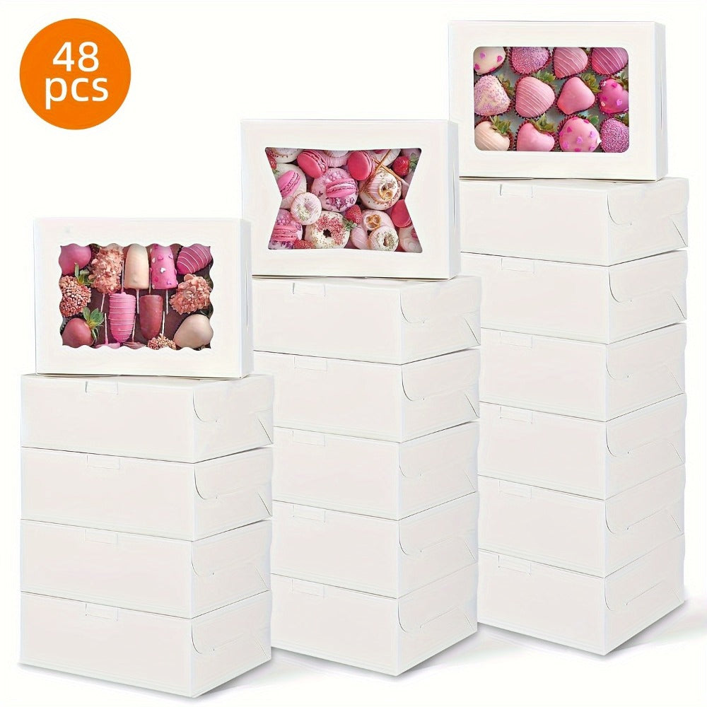 Cookie Boxes with Window 48 Pack ¨C 8x6x2.5¡± Kraft Bakery Treat Boxes for Cookies, Macarons, Pastries & Cake, Brown & White Cardboard Gift Boxes for Birthday, Wedding & Holiday Packaging