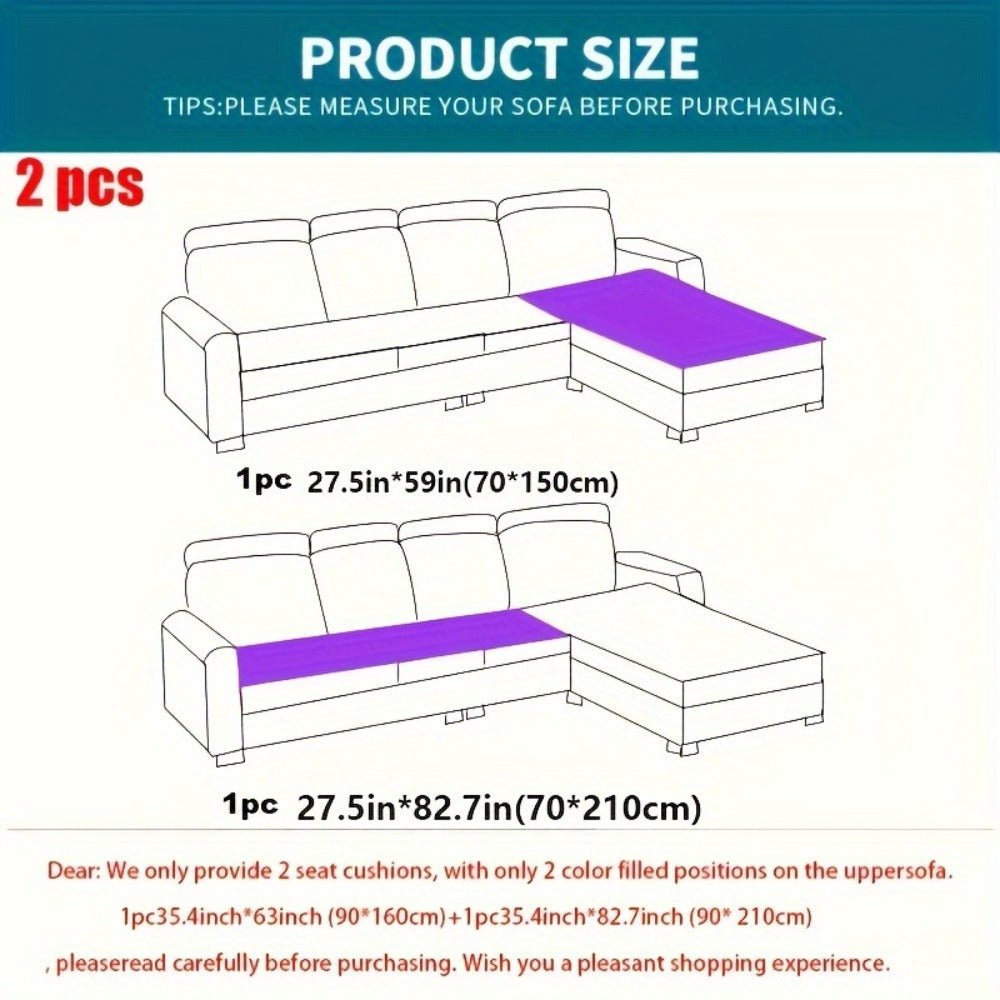 Jacquard Couch Cover Set of 2 Solid Color Corduroy Plush Thick Soft Non-Slip Machine Washable Pet Friendly for 2 3 4 Seat Sectional Sofa Living Room Bedroom