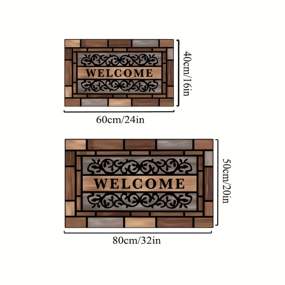 Welcome Doormat Wood Pattern - Non-Slip Entrance Mat with Polypropylene Backing | Indoor Outdoor Floor Mat for Front Door, Entryway & Home Decor | Durable Anti-Slip Door Rug in 2 Sizes