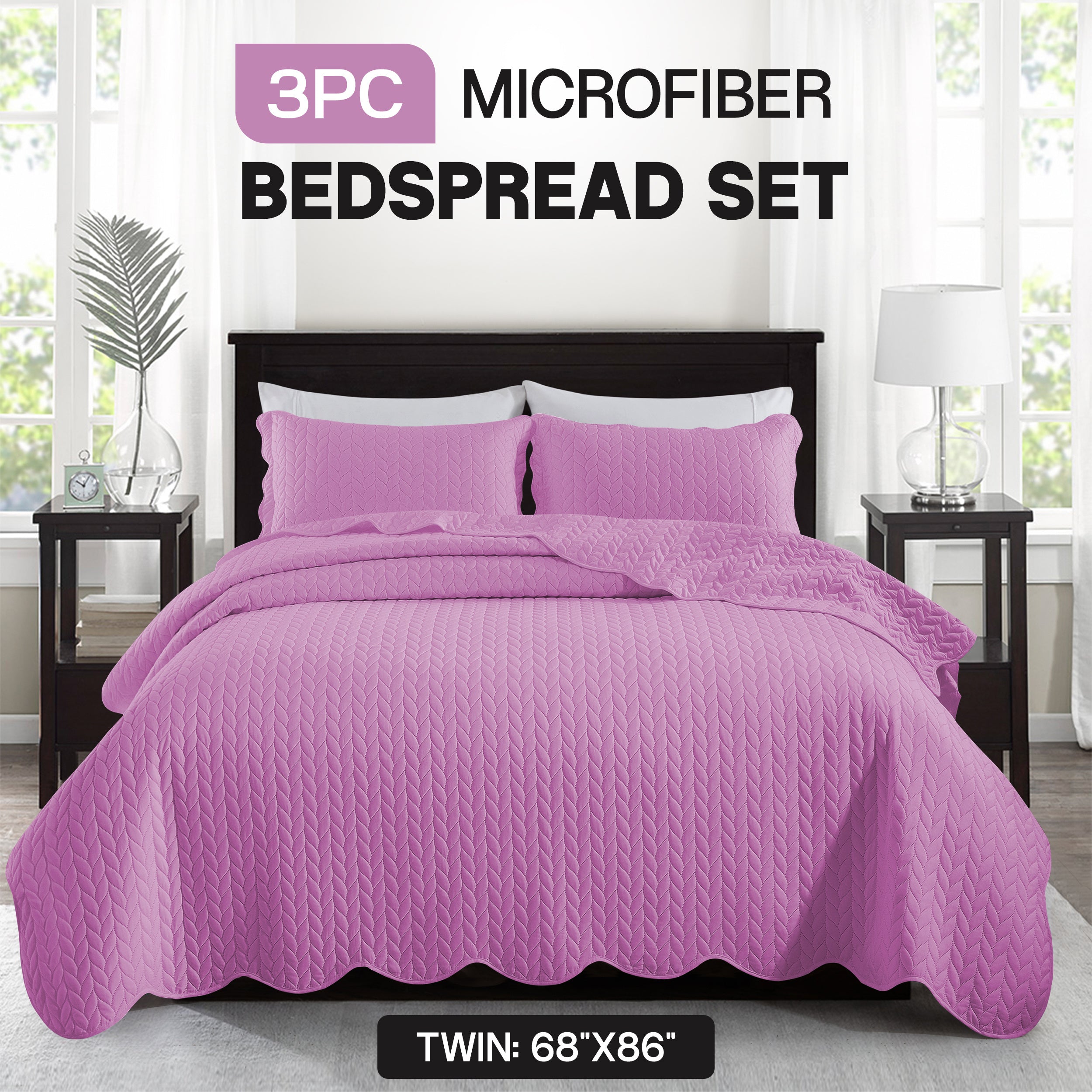 Bedspread Set 3-Piece Microfiber Floral Coverlet with Pillow Shams - Soft Breathable Lightweight All-Season Bed Cover for Queen King Twin California King