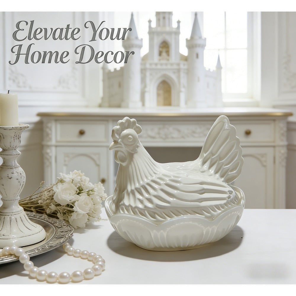 Glass Chicken Candy Jar - Vintage Milk Glass Nesting Hen Cookie Jar with Lid for Home Decor, Kitchen Display & Gifts