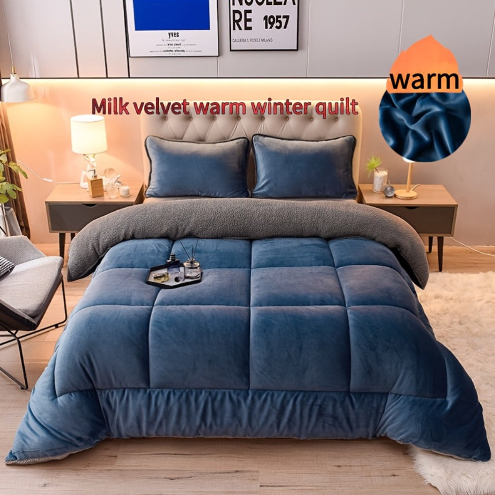 Reversible Milk Velvet Comforter Soft Quilted Blanket 100% Polyester Plush Fleece Bedding All Season Machine Washable for Home Hotel Queen King Size Light Grey Dark Gray