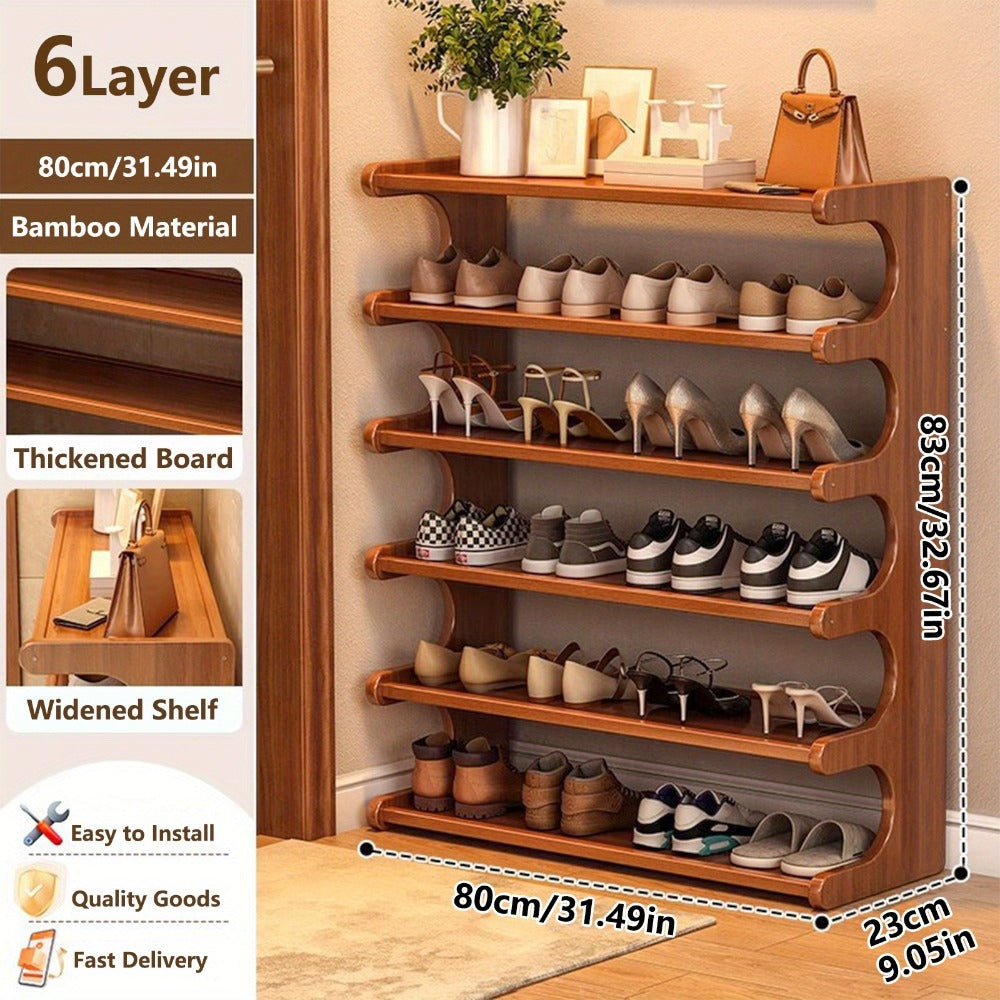 Bamboo Shoe Rack 3/5/6 Layer Freestanding Storage Organizer for Entryway, Dorm & Closet ¨C Space-Saving Multi-Tier Shoe Shelf, Easy Assembly, Brown