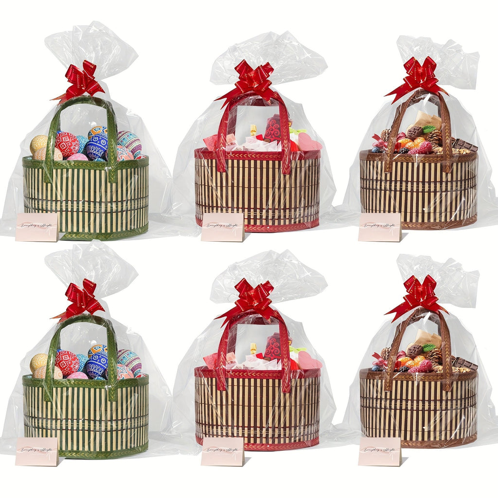 Bamboo Storage Baskets 6-Pack | Gift Wrap Organizer, Easter Egg Basket, Picnic Camping Basket, Craft Sewing Storage, Wedding Favor Box, Flower Girl Basket, Christmas Thanksgiving Holiday Basket Set