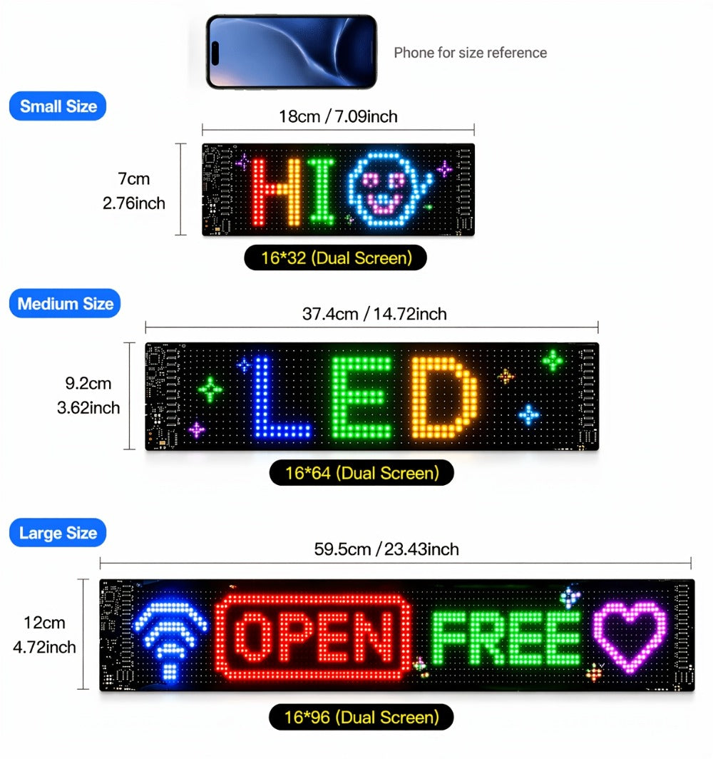 Programmable LED Sign ¨C Flexible Matrix Display with App Control, Custom Text & Animations, Music Sync, USB Powered LED Panel for Bedroom Decor Store Window Business Display (3 Sizes)