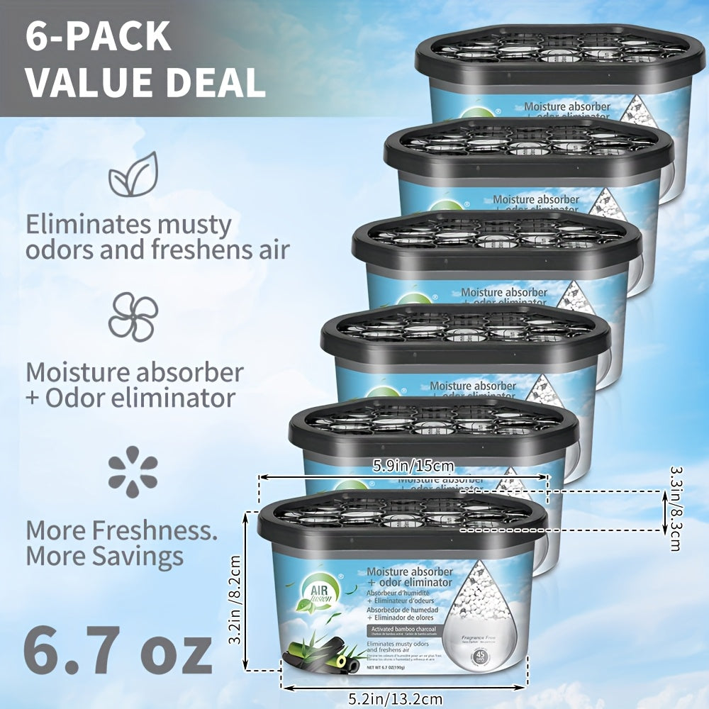 Portable Dehumidifier Boxes 6-Pack | Moisture Absorber & Odor Eliminator for Closets, Bathrooms, RVs, Boats & Bedrooms