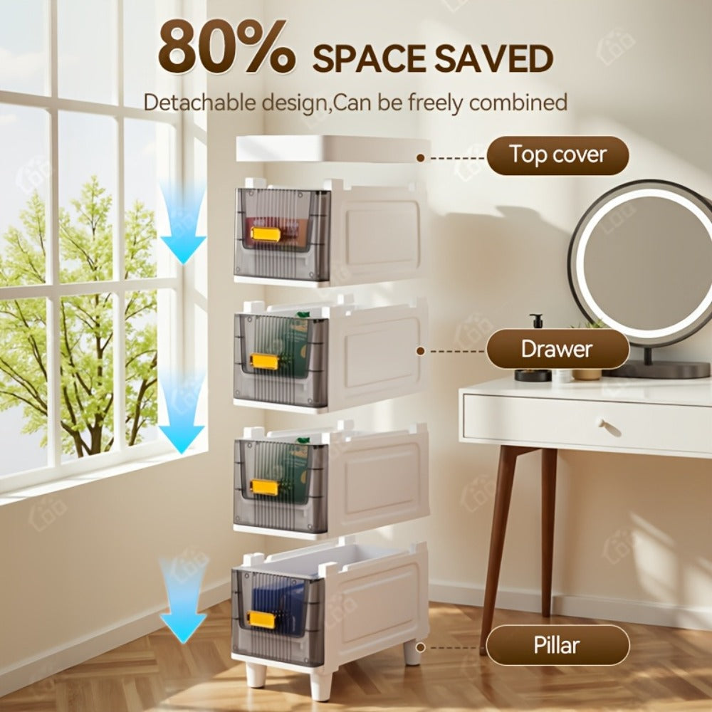 Slim Storage Cabinet with Drawers & Wheels - Waterproof PP Bathroom Kitchen Organizer, 3-5 Layer Tower Unit for Small Spaces