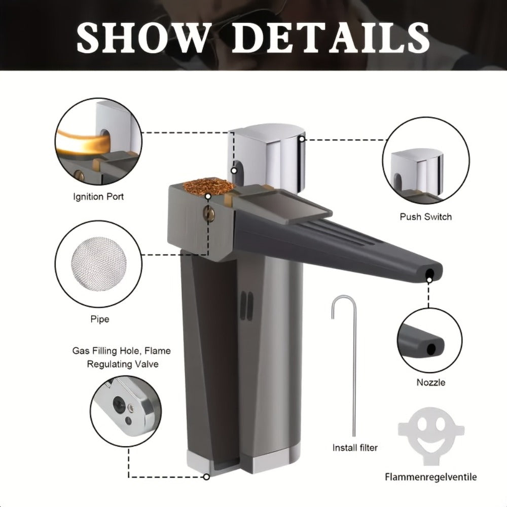 Folding Pipe Lighter Refillable 2-in-1 with Adjustable Flame, Metal-Crafted Durable Design, Gift Box Included ¨C Windproof Butane Lighter for Men, Outdoor, Christmas & Valentine¡¯s Day Gift