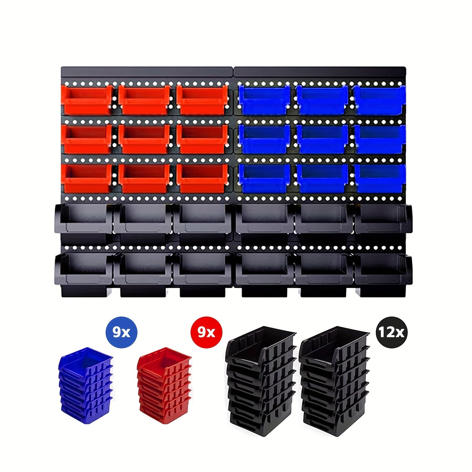 Plastic Parts Storage Bins Wall Mount 30pcs ¨C Heavy Duty Small Hardware Organizer for Screws, Nuts, Bolts & Nails | Multi-Tier Wall Shelf System for Garage, Workshop & Craft Room | Space-Saving Bin Rack