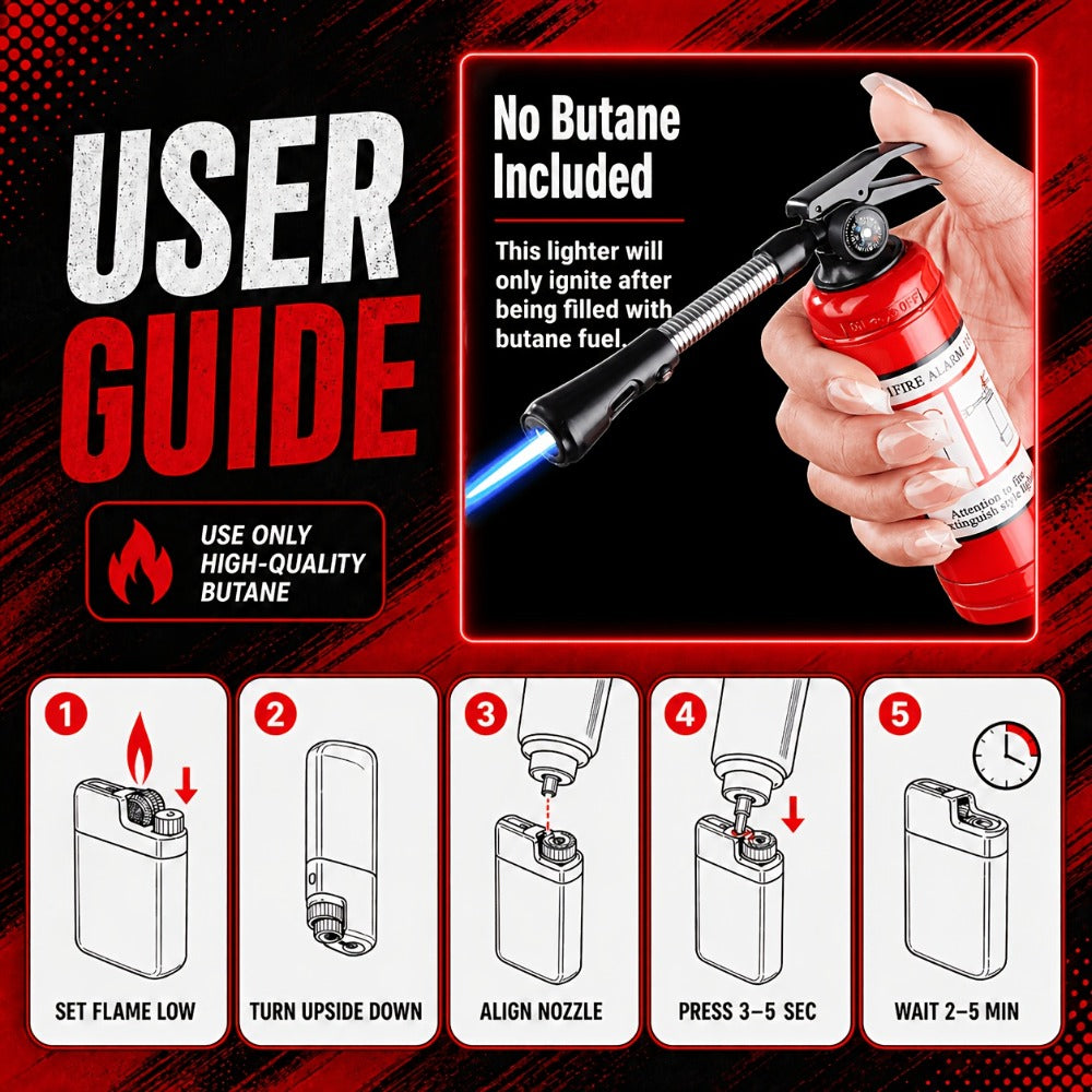 Fire Extinguisher Lighter Refillable Butane Windproof Novelty Lighter Multifunctional Hose Flamethrower Style Inflatable Lighter for Camping Outdoor Candles Birthday Holiday Gifts