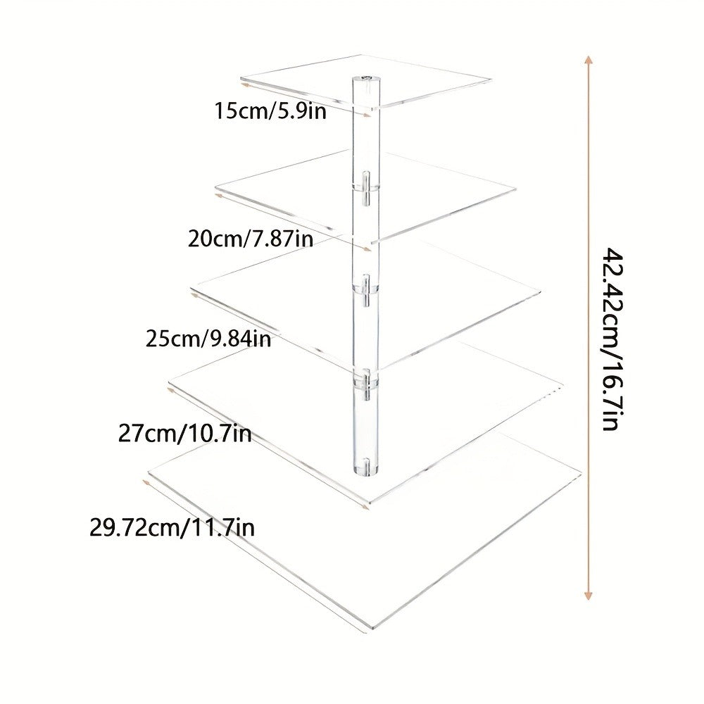 5-Tier Acrylic Cupcake Stand with LED String Lights ¨C Square Dessert Display Tower for 60 Cupcakes Birthday Wedding Baby Shower Tea Party Elegant Transparent Cake Display Rack Easy to Assemble