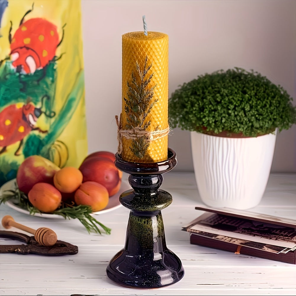 Beeswax Pillar Candles Hand Rolled with Honeycomb Texture ¨C 100% Pure Beeswax, 12+ Hour Burn, Gift Box Set for Home Decor, Christmas, Dinner & Holiday Decorations
